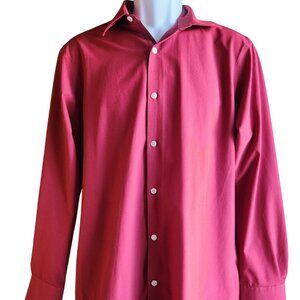Haggar Slim Fit Mens Dress Shirt Red Wine Solid Size 32-33 Neck 15 1/2
